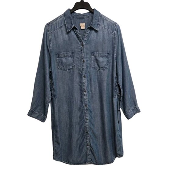 Chicos Womens 16 Shirt Dress Lyocell Chambray Denim Button Front Side Tie - Picture 3 of 9